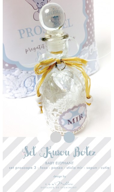 Trusou de botez cu broderie personalizata pentru baieti, Bleu & Grey Elephant 9